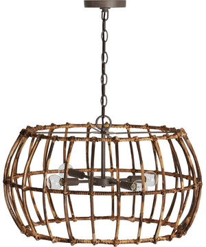 Sanibel 4-Light Pendant In Blazed Rattan & Nordic Grey