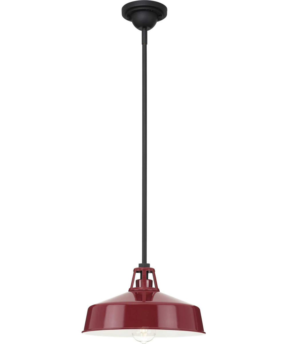 Cedar Springs  1-Light Textured Black Metal Shade Farmhouse Outdoor Hanging Light Red