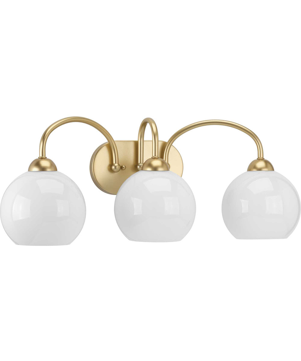 Carisa 3-Light Opal Glass Mid-Century Modern Bath Vanity Light Vintage Gold