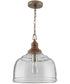 1-Light Pendant In Grey Wash With Clear Organic Rippled Glass