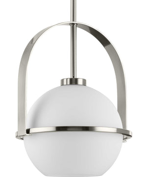 Delayne 1-Light Mid-Century Modern Etched Opal Glass Pendant Light Brushed Nickel