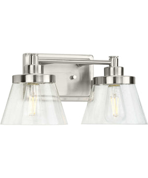 Hinton 2-Light Clear Seeded Glass Farmhouse Bath Vanity Light Brushed Nickel