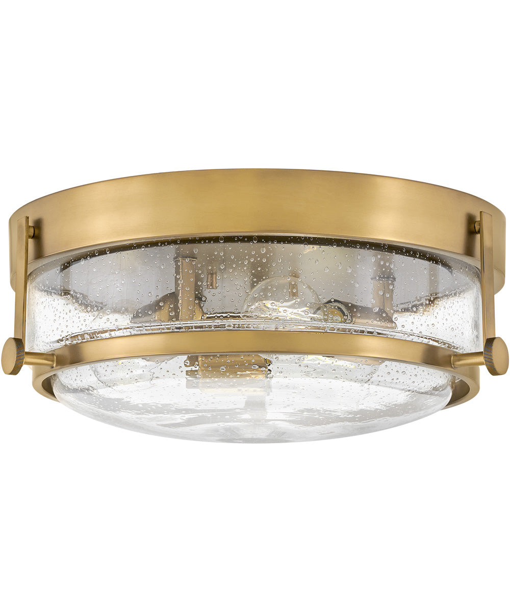 Harper 3-Light Small Flush Mount in Heritage Brass with Clear Seedy glass