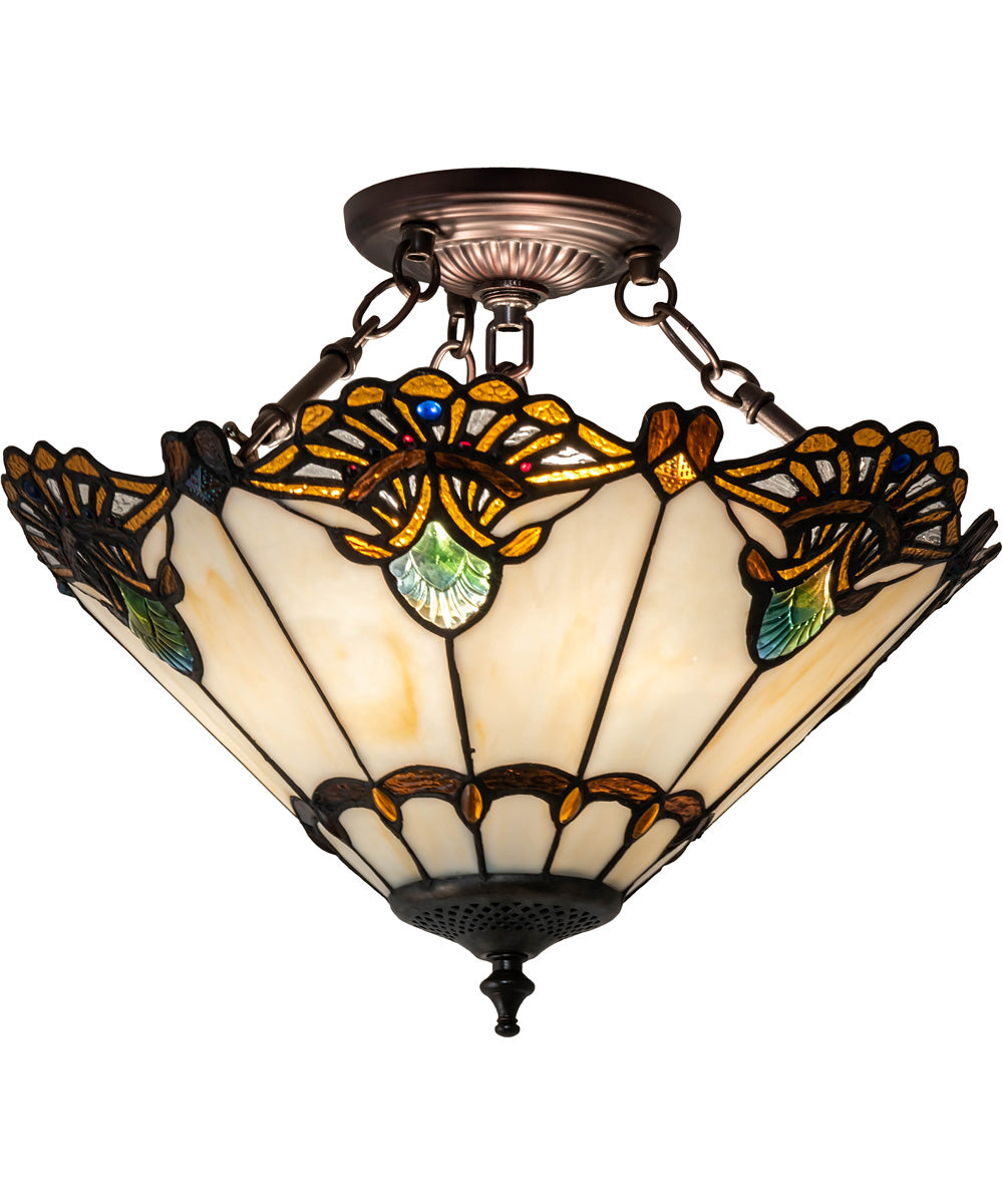 16" Wide Shell with Jewels Semi-Flushmount