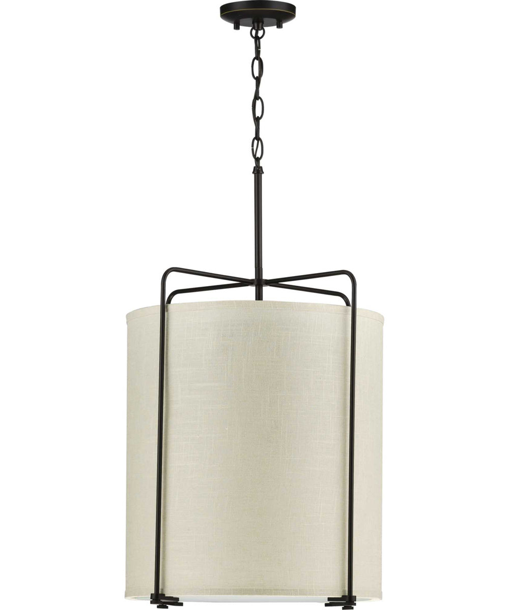 Kempsey 3-Light Harvest Linen Shade Farmhouse Pendant Light Antique Bronze