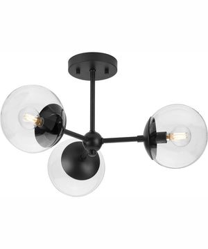 Atwell 3-Light Mid-Century Modern Semi-Flush Mount Matte Black