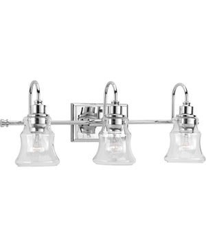 Litchfield 3-Light Clear Glass Coastal Bath Vanity Light Polished Chrome