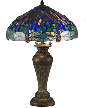 29"H Blue Dragonfly Tiffany Table Lamp Antique Bronze