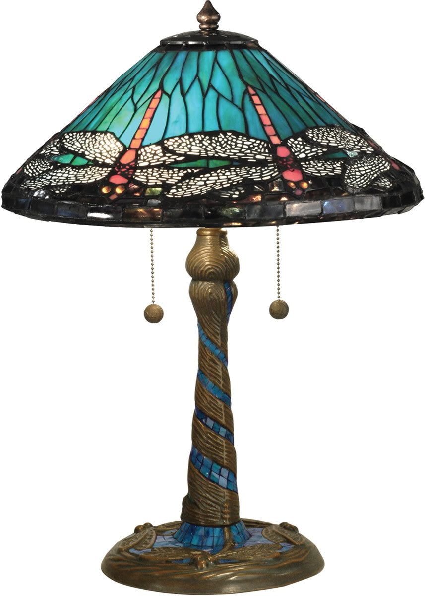 Dale Tiffany Blue Dragonfly Tiffany Table Lamp Antique Bronze TT15159