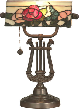 15"H Rose and Butterfly 1-Light Tiffany Accent Lamp Antique Bronze
