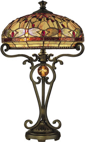 24"H Dragonfly 2-Light Tiffany Table Lamp Antique Golden Sand
