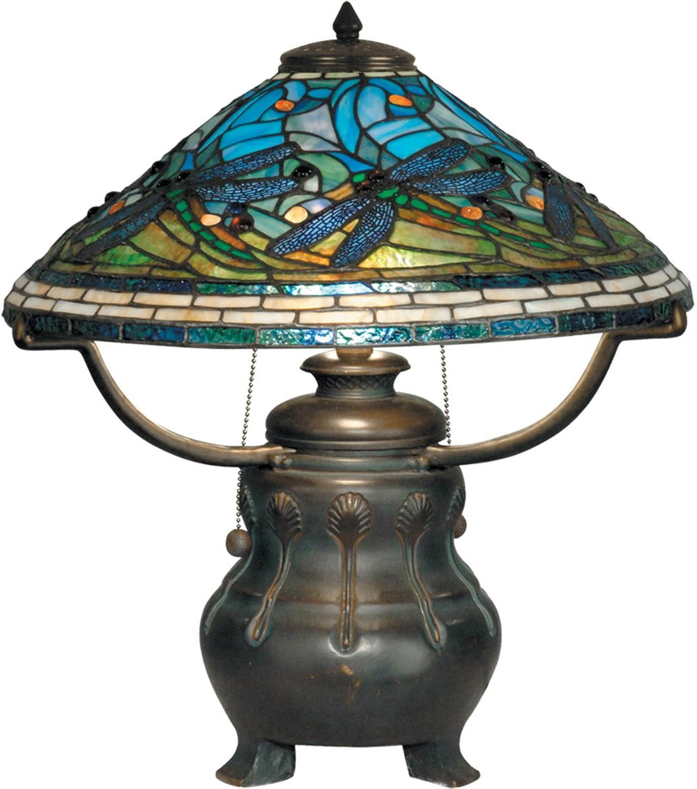 22"H 3-Light Tiffany Table Lamp Antique Verde