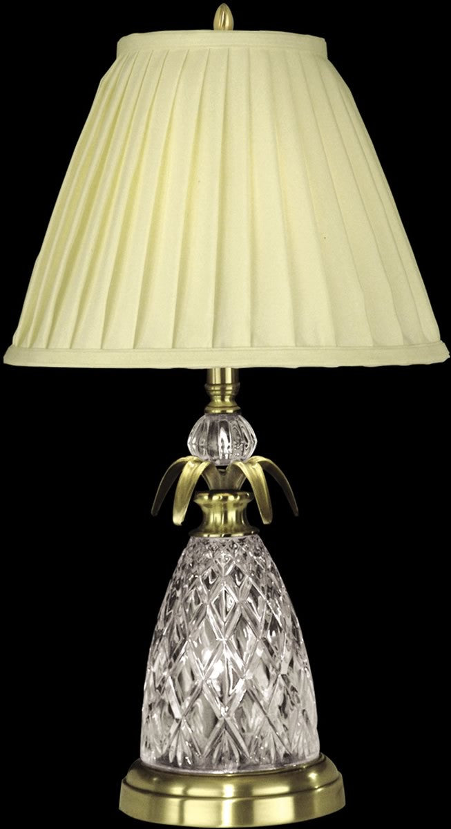 25"H 2-Light 3-Way Glass/Crystal Table Lamp with Nite Light Antique Brass