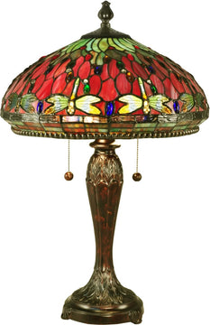25"H Red Dragonfly Tiffany Table Lamp Antique Bronze