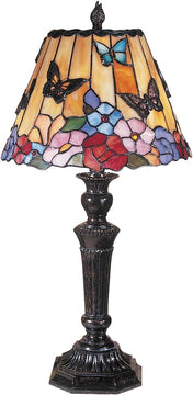 24"H 2-Light Tiffany Table Lamp Fieldstone Butterflies and Flowers