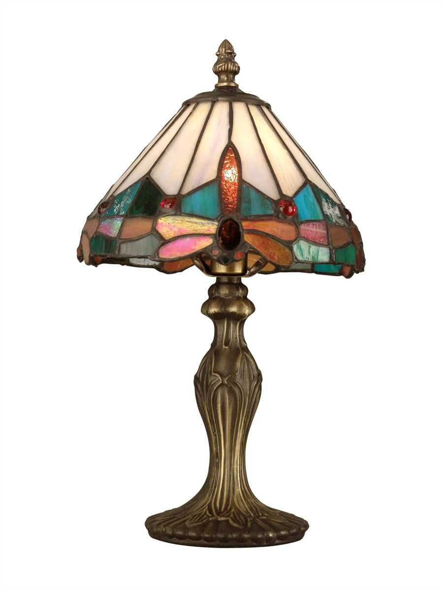 14"H Dragonfly 1-Light Tiffany Accent Lamp Antique Brass