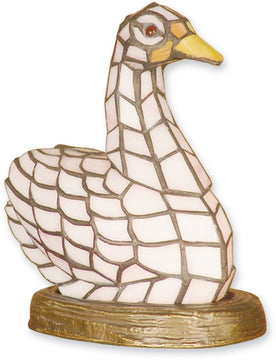 9"H Swan 1-Light Tiffany Accent Lamp Antique Brass