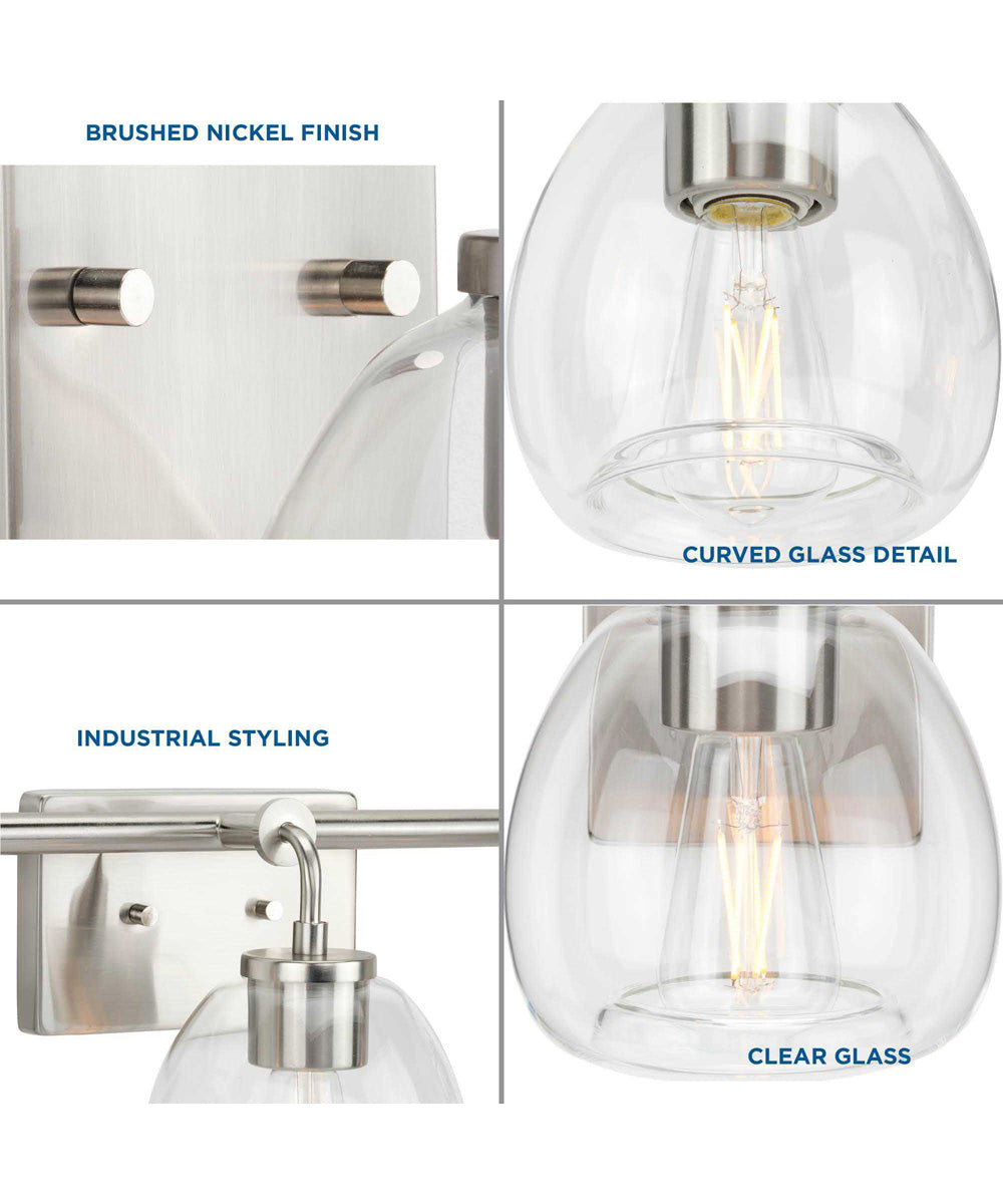 Caisson 4-Light Clear Glass Urban Industrial Bath Vanity Light Brushed Nickel