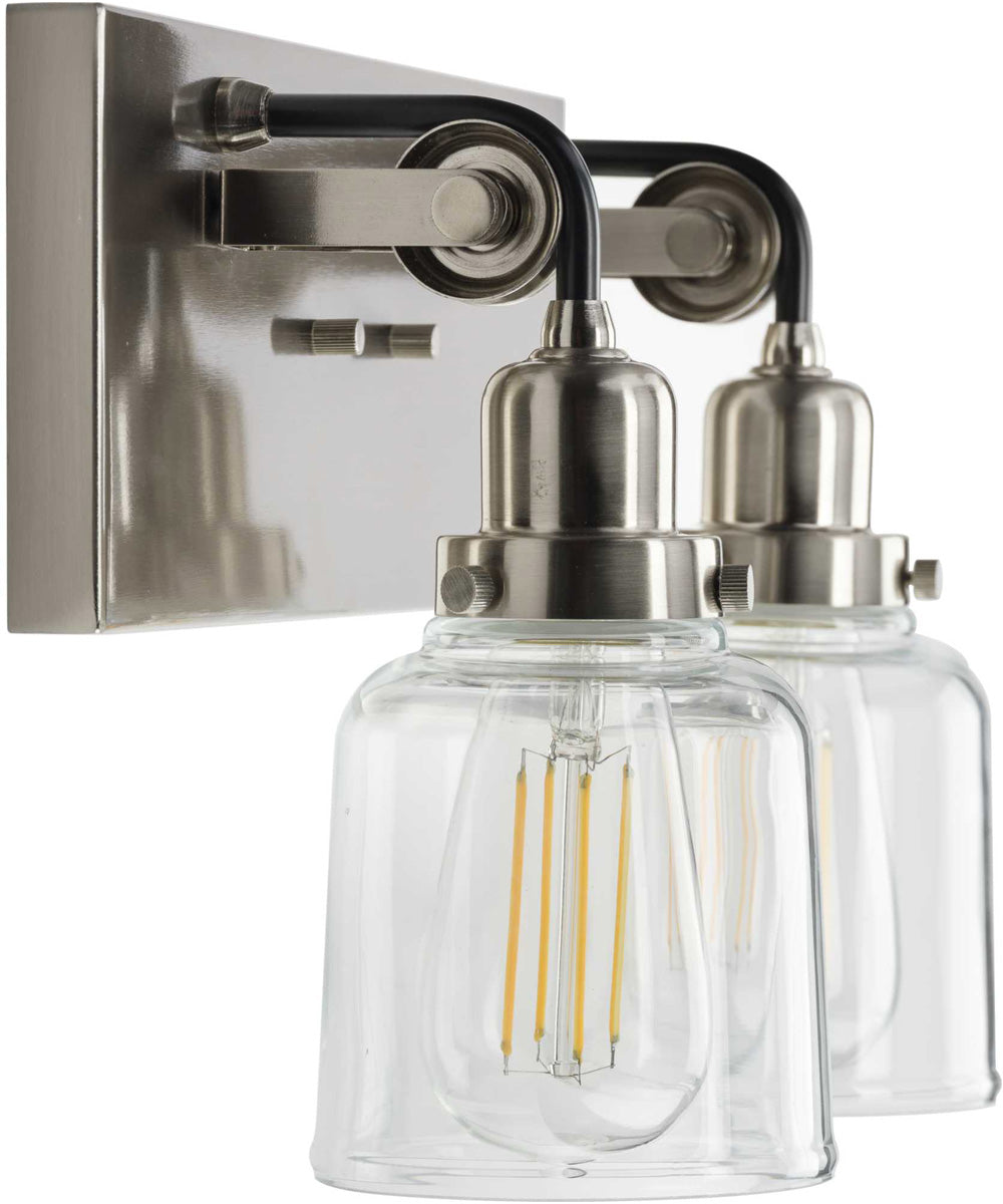 Rushton 2-Light Clear Glass Farmhouse Bath Vanity Light Brushed Nickel