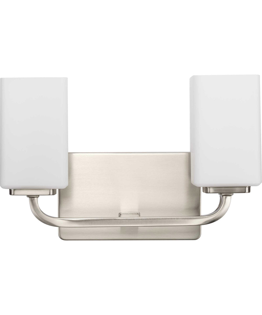 Cowan 2-Light Modern Etched Opal Glass Bath Vanity Light Brushed Nickel