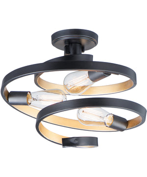 16"W Twister 3-Light Semi-Flush Mount Black / Gold