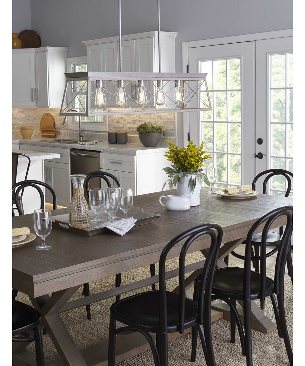 Briarwood 5-Light Galvanized Bleached Oak Farmhouse Style Linear Island Chandelier Light Galvanized Finish