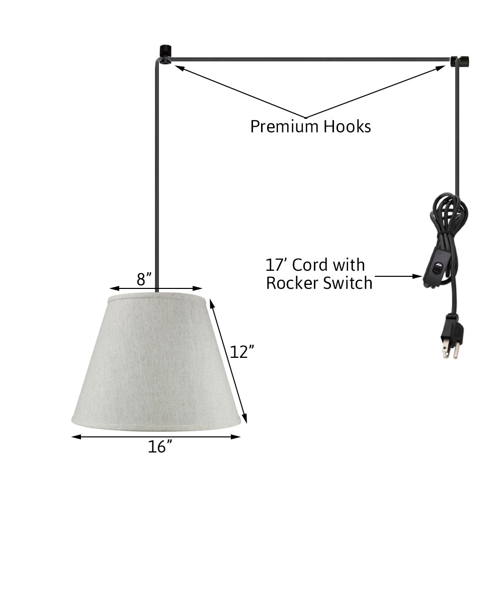 16"W 1 Light Swag Plug-In Pendant  Textured Oatmeal Shade Black Cord