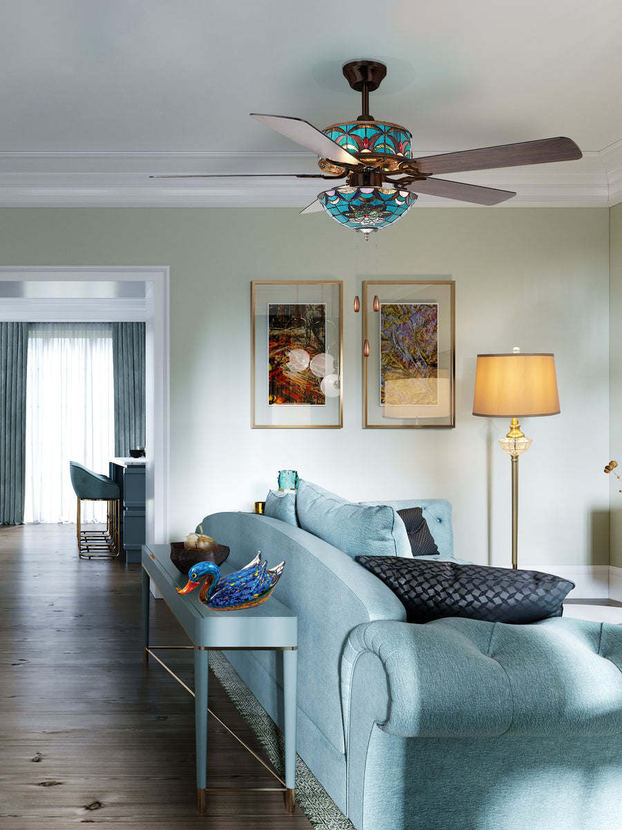 50" Adover Tiffany Ceiling Fan With Remote