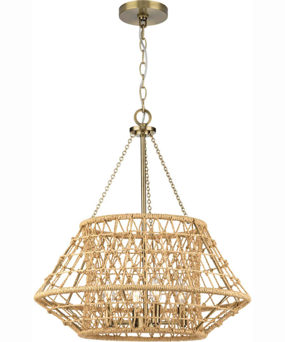 Laila 4-Light Coastal Chandelier with Woven Jute Accents Vintage Brass