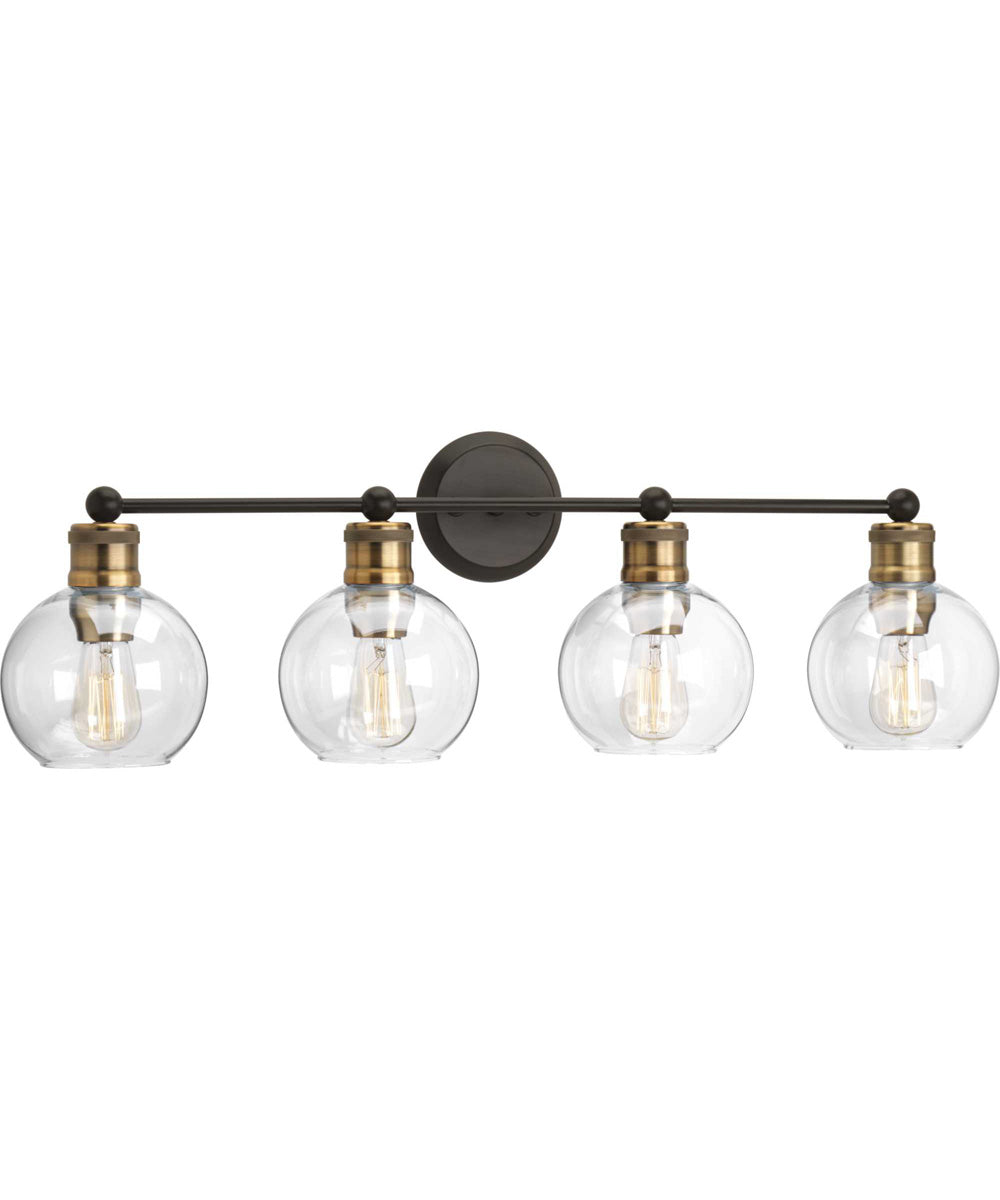 Hansford 4-Light Clear Glass Coastal Bath Vanity Light Antique Bronze