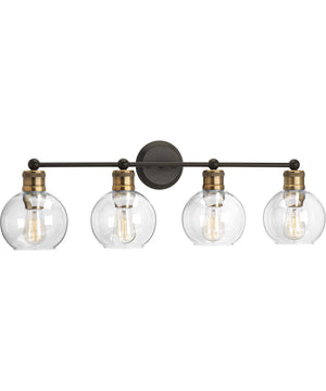 Hansford 4-Light Clear Glass Coastal Bath Vanity Light Antique Bronze