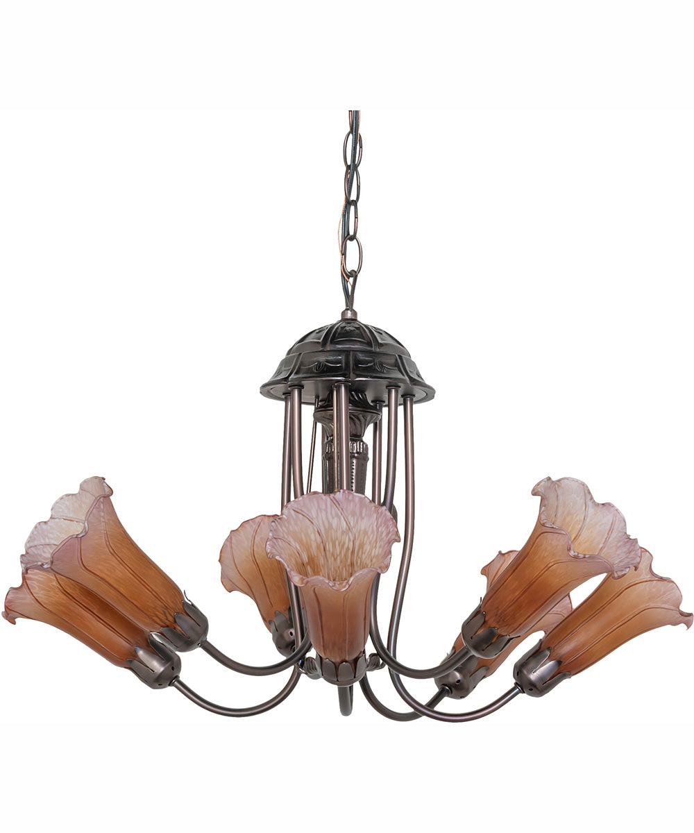 24" Wide Amber/Purple Tiffany Pond Lily 7 Light Chandelier