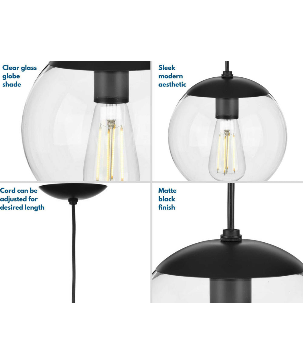 Atwell 8-inch Clear Glass Globe Small Hanging Pendant Light Matte Black