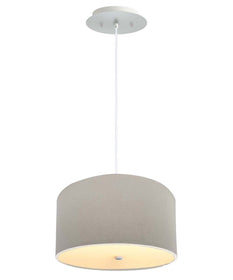 16" W 2 Light Pendant Light Oatmeal Linen Drum Shade with Diffuser, White Cord