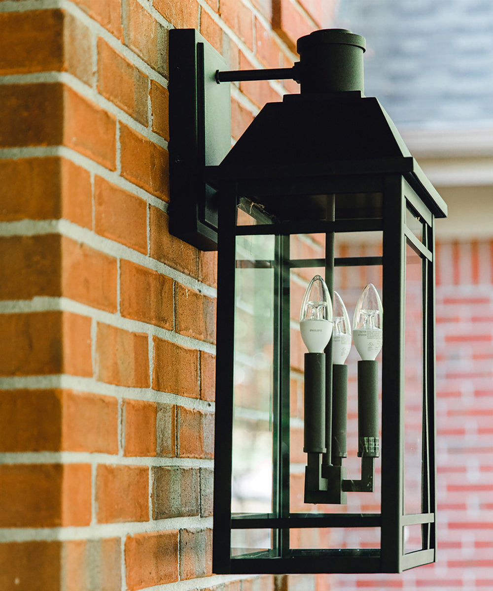 Braden 3-Light Outdoor Wall Mount Rain or Shine - Black with Clear Glass