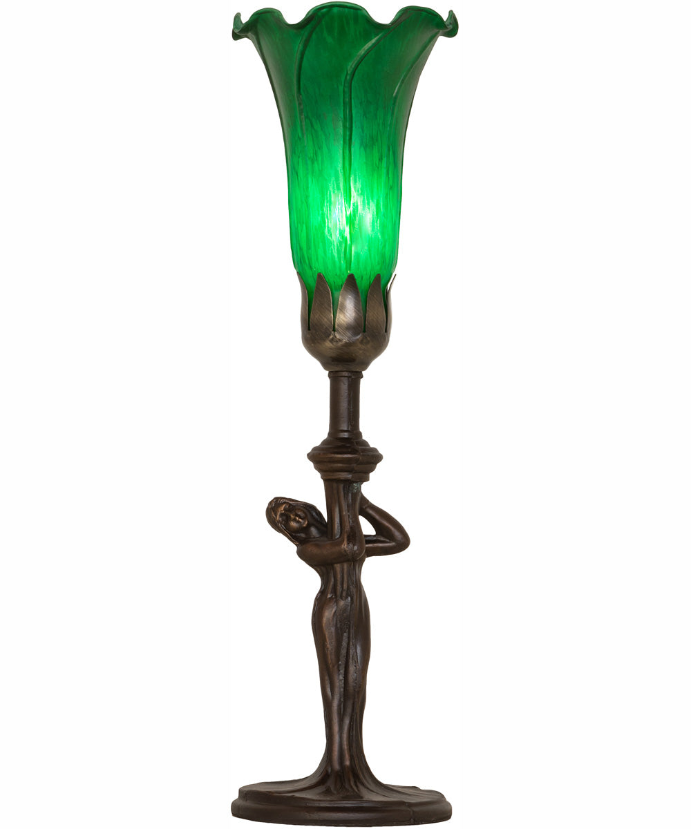 15" High Green Tiffany Pond Lily Nouveau Lady Accent Lamp