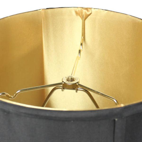 Veemoon Black Fabric Drum Lampshade – Vintage Spider Fitter Farmhouse Cylinder Light Cover With Gold Lining, Modern Style For Table Floor Wall Lamps E27