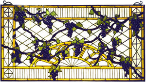 17"H x 32"W Grape Diamond Trellis Stained Glass Window