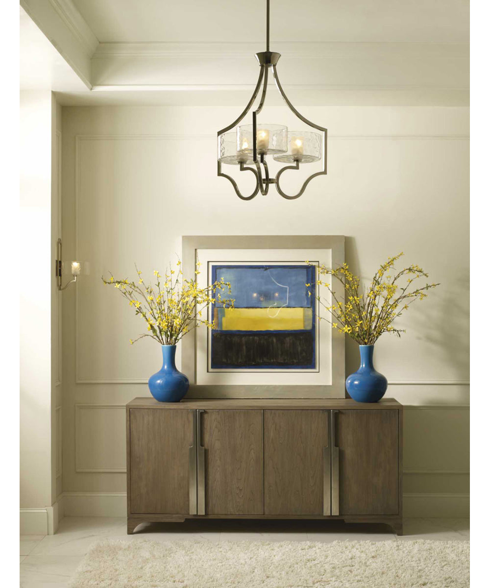 Caress 3-Light Clear Water Glass Luxe Chandelier Light Polished Nickel