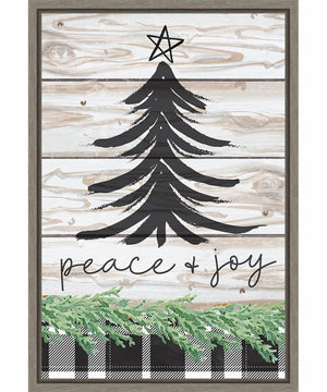 Framed Peace and Joy Christmas Tree by Art Nd Canvas Wall Art Print (16  W x 23  H), Sylvie Greywash Frame