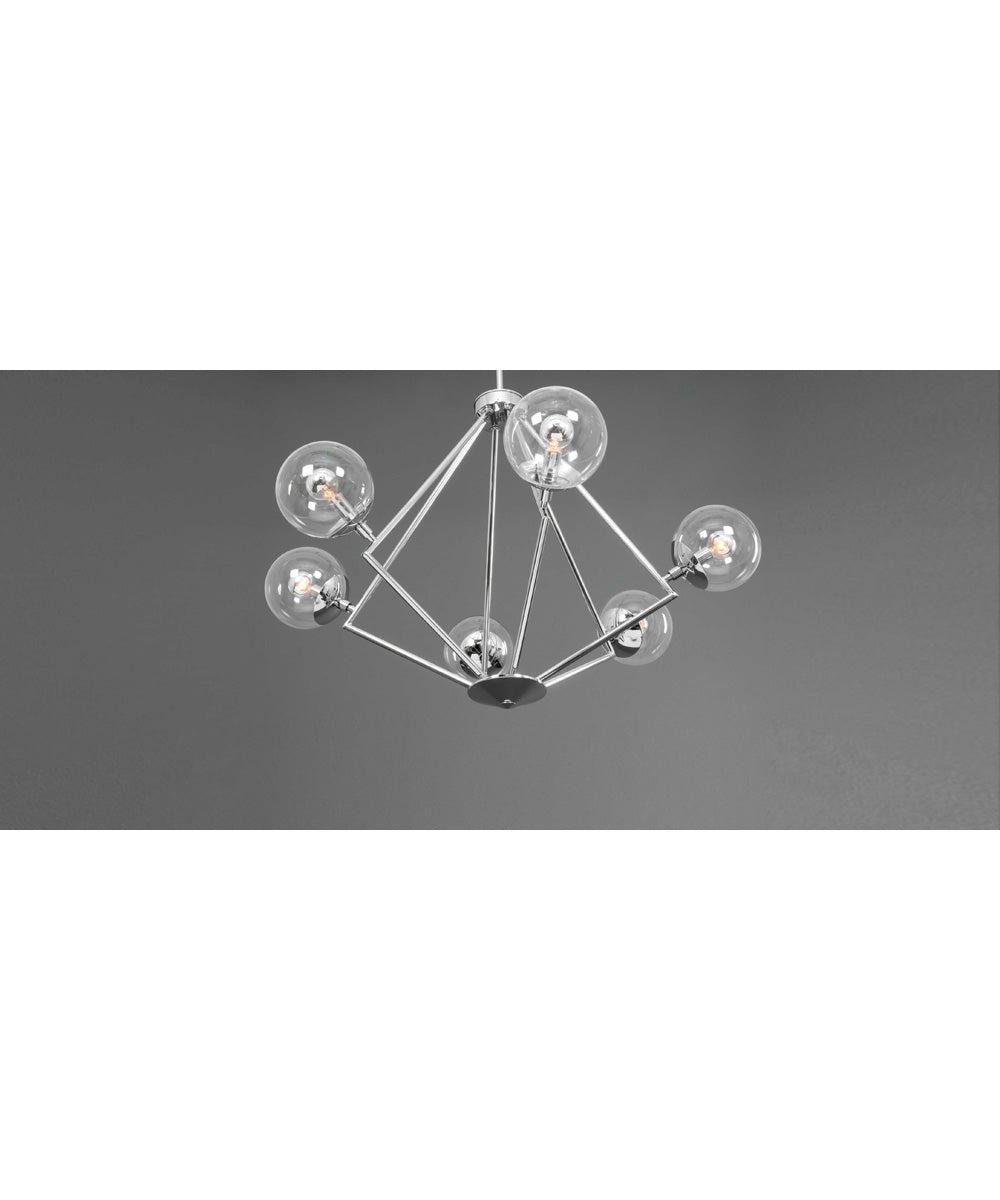 Mod 6-Light Clear Glass Mid-Century Modern Chandelier Light Polished Chrome