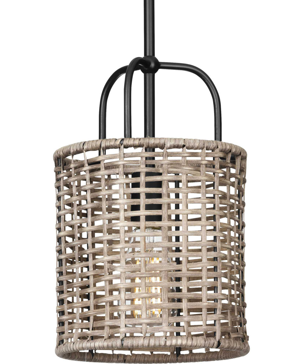 Lavelle 1-Light Mocha finish Rattan Hanging Mini-Pendant Light Matte Black