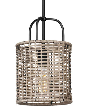 Lavelle 1-Light Mocha finish Rattan Hanging Mini-Pendant Light Matte Black
