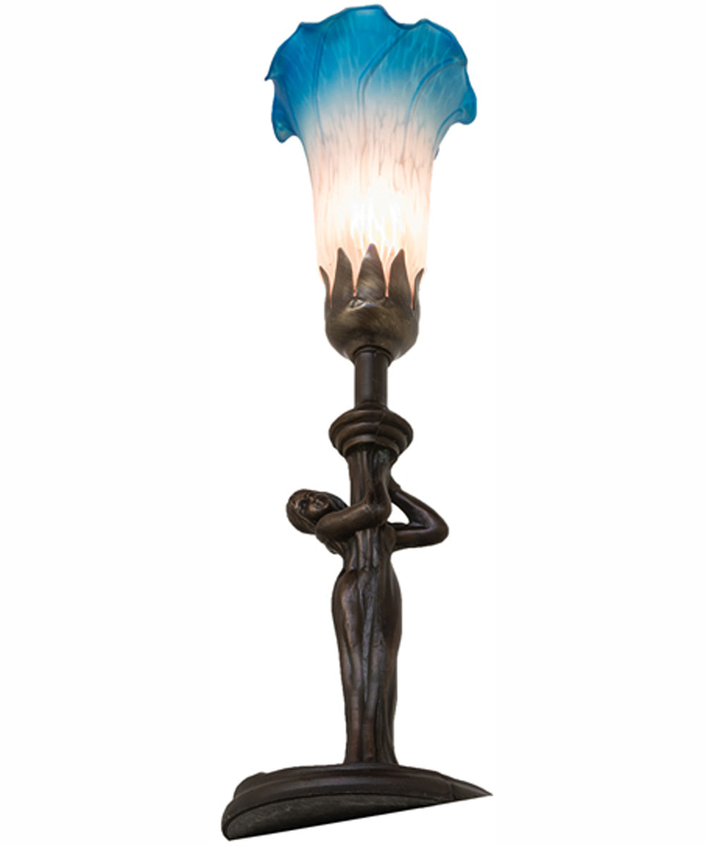 15" High Pink/Blue Tiffany Pond Lily Nouveau Lady Accent Lamp