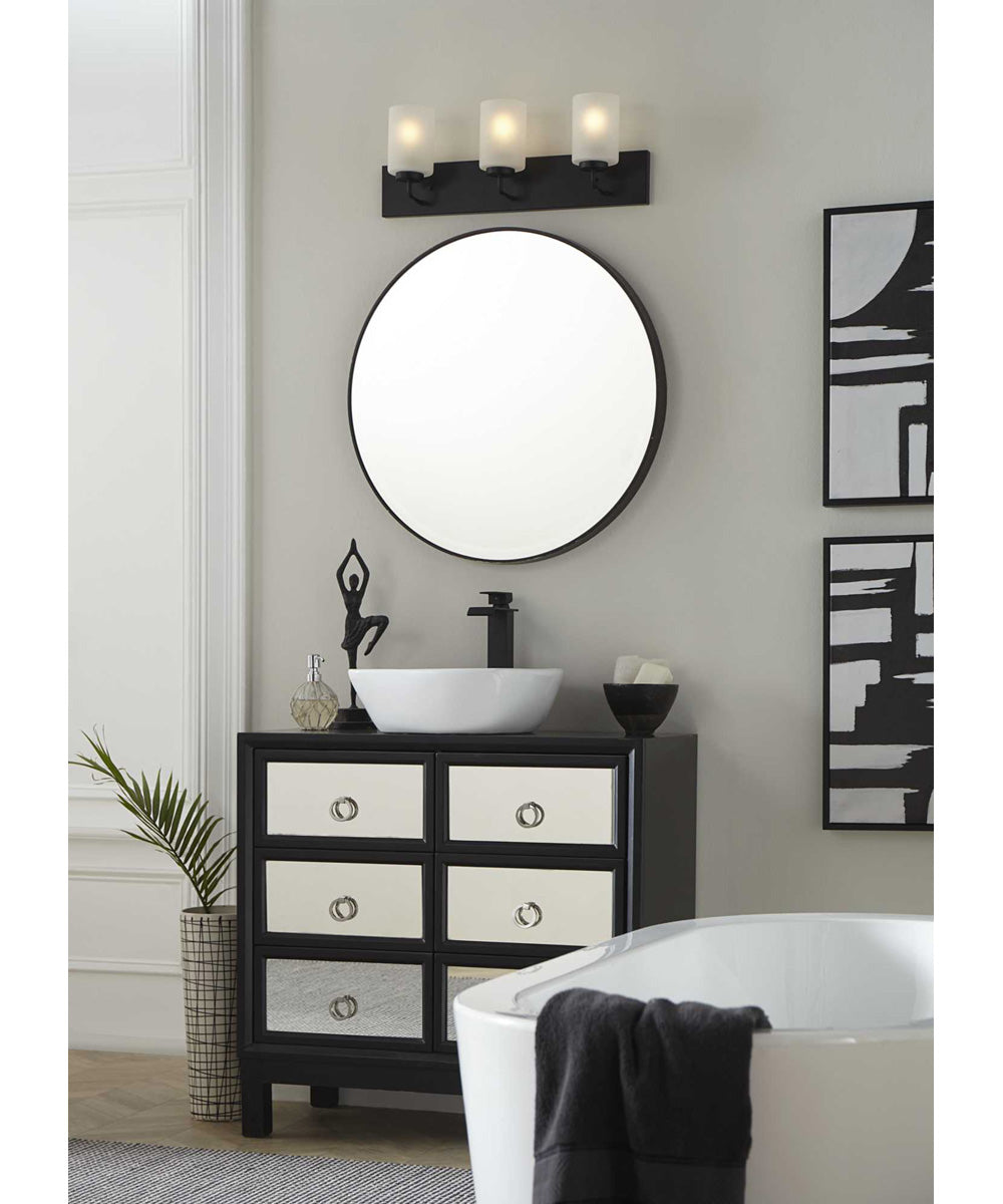 Merry 3-Light Etched Glass Transitional Style Bath Vanity Wall Light Matte Black