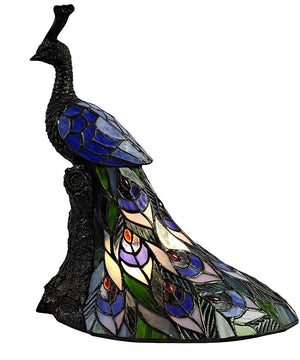 Galana Blue Peacock Tiffany Accent Lamp