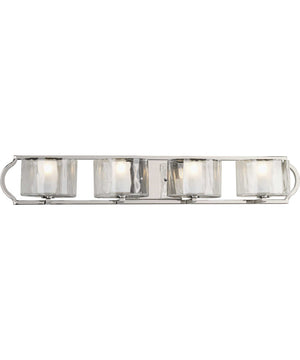Caress 4-Light Clear Water Glass Luxe Bath Vanity Light Polished Nickel