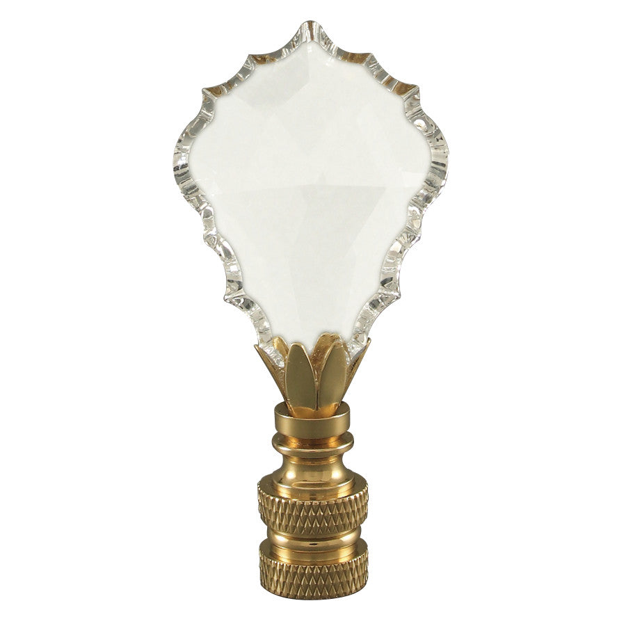 Crystal Gothic Cross Lamp Finial Polished Brass Knurled Base 2.75"h