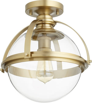 13"W 1-light Ceiling Flush Mount Aged Brass
