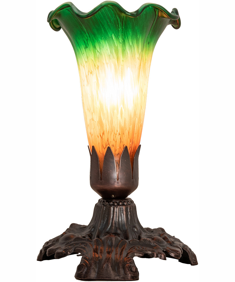 7" High Amber/Green Tiffany Pond Lily Victorian Mini Lamp